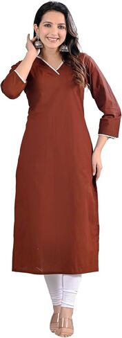 Meyali Cotton Kurtis للنساء | مستقيم جولة الرقبة كورتا | 3/4 الأكمام TUNIC TOP | كورتيس الهندي غير الرسمي للنساء in Kuwait