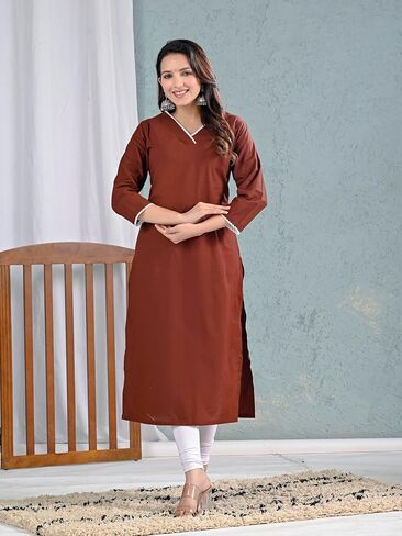 Meyali Cotton Kurtis للنساء | مستقيم جولة الرقبة كورتا | 3/4 الأكمام TUNIC TOP | كورتيس الهندي غير الرسمي للنساء in Kuwait
