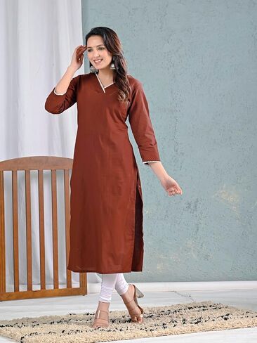 Meyali Cotton Kurtis للنساء | مستقيم جولة الرقبة كورتا | 3/4 الأكمام TUNIC TOP | كورتيس الهندي غير الرسمي للنساء in Kuwait