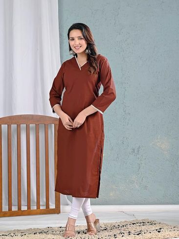 Meyali Cotton Kurtis للنساء | مستقيم جولة الرقبة كورتا | 3/4 الأكمام TUNIC TOP | كورتيس الهندي غير الرسمي للنساء in Kuwait