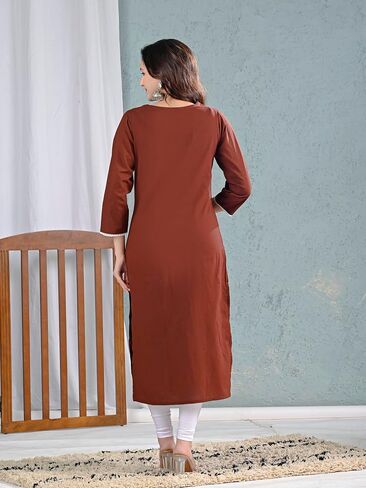 Meyali Cotton Kurtis للنساء | مستقيم جولة الرقبة كورتا | 3/4 الأكمام TUNIC TOP | كورتيس الهندي غير الرسمي للنساء in Kuwait