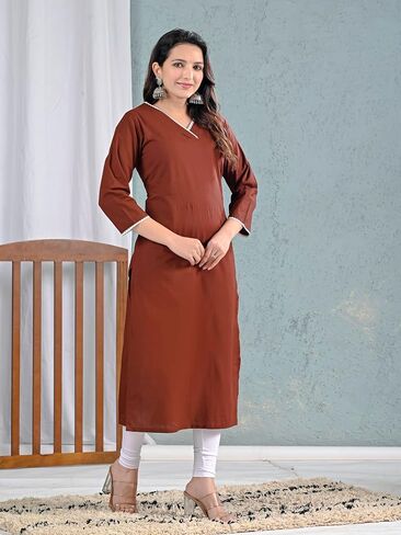 Meyali Cotton Kurtis للنساء | مستقيم جولة الرقبة كورتا | 3/4 الأكمام TUNIC TOP | كورتيس الهندي غير الرسمي للنساء in Kuwait