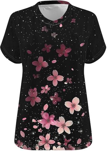 Plus Size Tops for Women Casual Summer Vintage Oversized Short Sleeve Floral Print Shirts Tunic Trendy V-Neck Clothes in Saudi Arabia