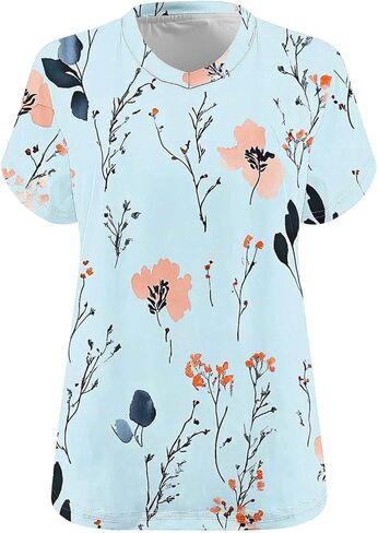 Plus Size Tops for Women Casual Summer Vintage Oversized Short Sleeve Floral Print Shirts Tunic Trendy V-Neck Clothes in Saudi Arabia