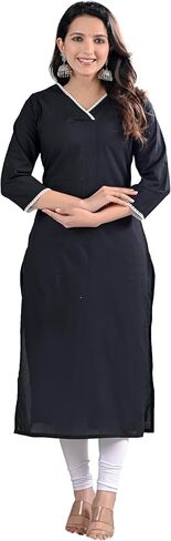 Meyali Cotton Kurtis للنساء | مستقيم جولة الرقبة كورتا | 3/4 الأكمام TUNIC TOP | كورتيس الهندي غير الرسمي للنساء in Kuwait