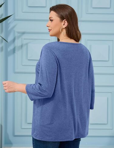 ZDC Womens Plus Size Tops 3/4 Sleeve V Neck T Shirts Casual Loose Fit Tee Tunic Blouse in Saudi Arabia