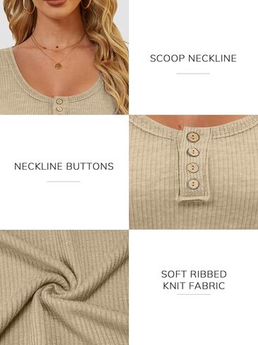 ATHMILE Women's Long Sleeve Shirts Casual Fall Henley Top Button Down Blouses Basic Ribbed Knit T Shirts 2024 in Kuwait