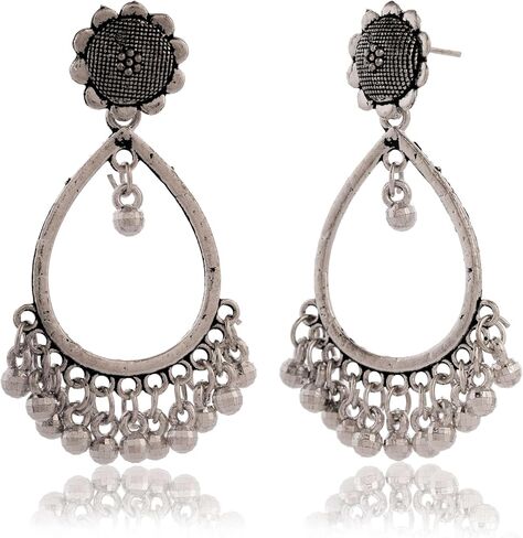 Women's Traditional Stud OXidised Silver Earrings Dangle for Wedding Wear Drop For Birthday gift EX -O17 in Saudi Arabia
