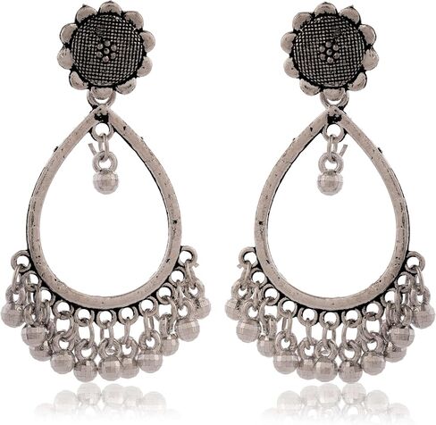 Women's Traditional Stud OXidised Silver Earrings Dangle for Wedding Wear Drop For Birthday gift EX -O17 in Saudi Arabia