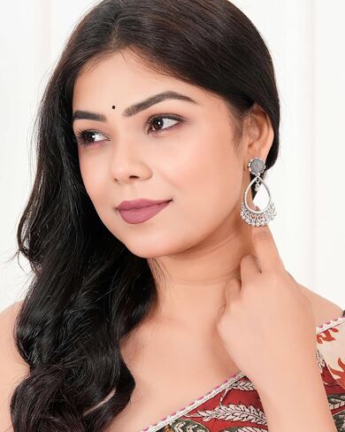 Women's Traditional Stud OXidised Silver Earrings Dangle for Wedding Wear Drop For Birthday gift EX -O17 in Saudi Arabia