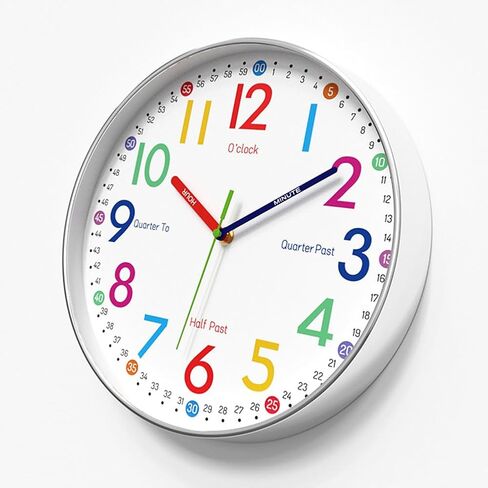 Learning Wall Clock for Kids Bedrooms, 12in Classroom Analog Clock for Kids Learning to Tell Time (Colourful) in Saudi Arabia