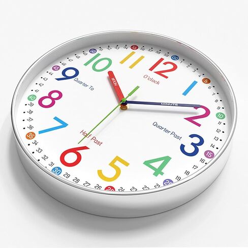 Learning Wall Clock for Kids Bedrooms, 12in Classroom Analog Clock for Kids Learning to Tell Time (Colourful) in Saudi Arabia