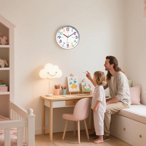 Learning Wall Clock for Kids Bedrooms, 12in Classroom Analog Clock for Kids Learning to Tell Time (Colourful) in Saudi Arabia