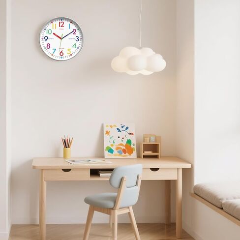 Learning Wall Clock for Kids Bedrooms, 12in Classroom Analog Clock for Kids Learning to Tell Time (Colourful) in Saudi Arabia