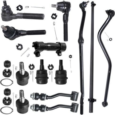 Detroit Axle - مجموعة التعليق 13PC الأمامية لـ 91-01 Jeep Cherokee Comanche ، مفاصل الكرة العلوية السفلى قضبان التعادل الداخلية الخارجية روابط شريط السحب. in Kuwait