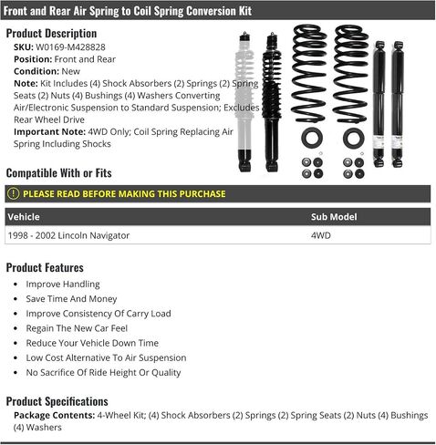 Front and Rear Air Spring to Coil Spring Conversion Kit - Compatible with 1998-2002 Lincoln Navigator 4WD in Saudi Arabia
