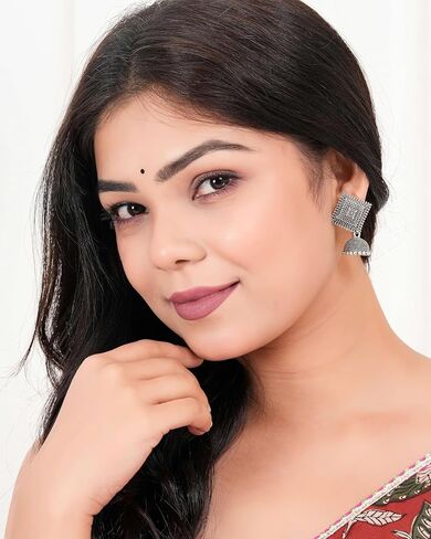 Women's Traditional Stud OXidised Silver Earrings Dangle for Wedding Wear Drop For Birthday gift EX -O17 in Saudi Arabia