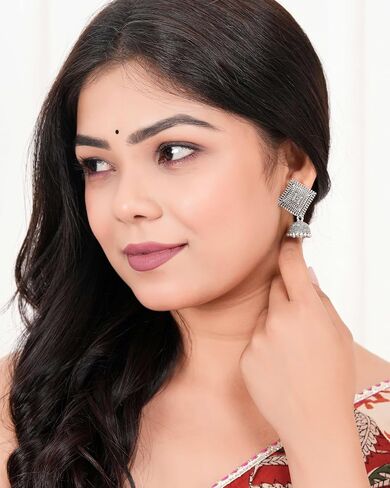 Women's Traditional Stud OXidised Silver Earrings Dangle for Wedding Wear Drop For Birthday gift EX -O17 in Saudi Arabia