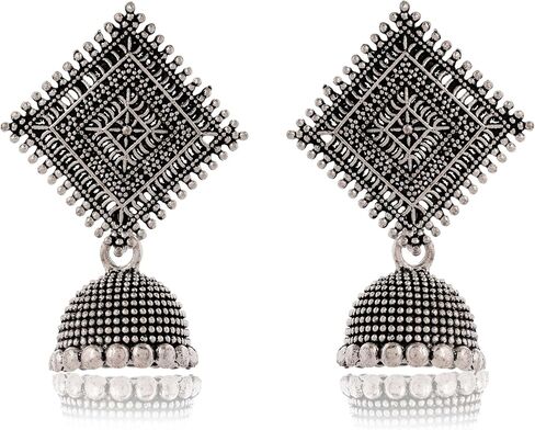 Women's Traditional Stud OXidised Silver Earrings Dangle for Wedding Wear Drop For Birthday gift EX -O17 in Saudi Arabia