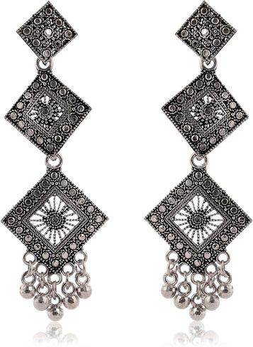 Women's Traditional Stud OXidised Silver Earrings Dangle for Wedding Wear Drop For Birthday gift EX -O17 in Saudi Arabia