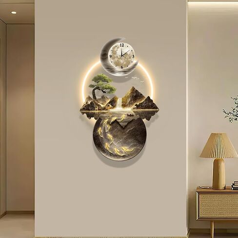 LED Light Art Wall Decor, 3D Art Wall Decor Clock, Decor Wall Sculptures with Lights, Modern Home Decor Landscape Wall Sculpture, Plug-in Power Supply, Gold C, 19x39IN in Saudi Arabia
