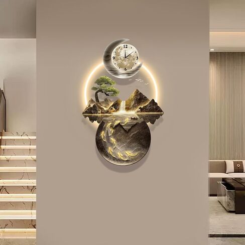 LED Light Art Wall Decor, 3D Art Wall Decor Clock, Decor Wall Sculptures with Lights, Modern Home Decor Landscape Wall Sculpture, Plug-in Power Supply, Gold C, 19x39IN in Saudi Arabia