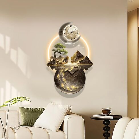 LED Light Art Wall Decor, 3D Art Wall Decor Clock, Decor Wall Sculptures with Lights, Modern Home Decor Landscape Wall Sculpture, Plug-in Power Supply, Gold C, 19x39IN in Saudi Arabia