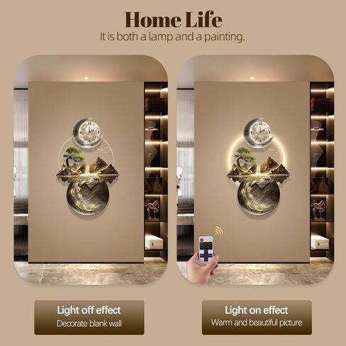 LED Light Art Wall Decor, 3D Art Wall Decor Clock, Decor Wall Sculptures with Lights, Modern Home Decor Landscape Wall Sculpture, Plug-in Power Supply, Gold C, 19x39IN in Saudi Arabia