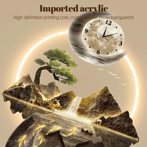 LED Light Art Wall Decor, 3D Art Wall Decor Clock, Decor Wall Sculptures with Lights, Modern Home Decor Landscape Wall Sculpture, Plug-in Power Supply, Gold C, 19x39IN in Saudi Arabia