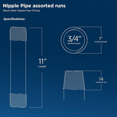 Everflow NPBL3460-2 Steel Nipple Pipe, Threaded Fitting Schedule 40, 3/4 In. x 6 In., Black (Pack Of 2) in Saudi Arabia