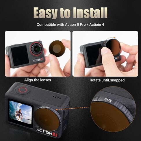 Walking Way ND Filter Set Compatible with DJI Osmo Action 5 Pro/Action 4-4 Pack (ND8, ND16, ND32, ND64), Neutral Density Filters HD Optical Glass/Multi-Coated/Aluminum Frame in Kuwait