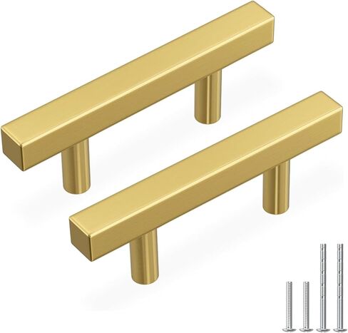 Haidms 20 Pack 76mm/3in Gold Cabinet Handles Brushed Brass Drawer Pulls Square Bar Hardware Pull for Kitchen Cupboard Dresser in Kuwait