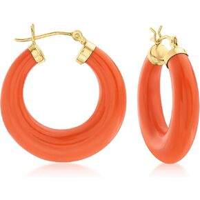Ross-Simons Simulated Coral Hoop Earrings in 14kt Yellow Gold in Saudi Arabia