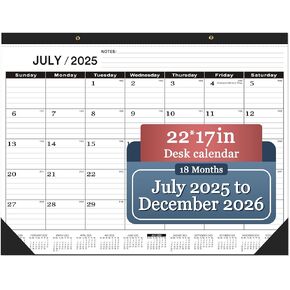 Desk Calendar 2025 large 22 x17, Large Desk Calendar 2025(Jan. 2025-Jun.2026),2025 Calendar,Classic Black Calendar 2025,Large Monthly Desktop Calendar 2025,Desk Calendar 2025-2026 with Plastic Cover in Kuwait