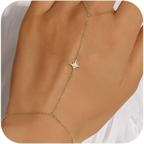 Diamond Gold Bracelet Rings Hand Chain for Women, 925 Sterling Silver White CZ Heart Finger 14k Gold Plated Dainty Trendy Layered Stackable Link Chain Ring Bracelet Body Summer Jewelry Christmas Wedding Gift in Saudi Arabia