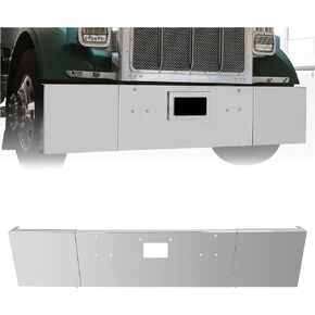 KUAFU 20" Front Bumper Assembly Compatible with 1987-2007 Peterbilt 357, 378, 379 Square Bumper W/Boxed End, Mounting & Tow Holes Without Fog Light Holes Steel Chrome 3PCS in Saudi Arabia