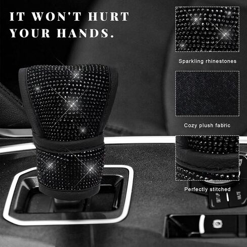 Bling Auto Gear Shift Knob Cover, Rhinestone Glitter Shifter Stick Protector for Girls Women, Sparkly Diamond Transmission Gear Shift Lever Knob Cover for Cars Trucks SUVs (White) in Saudi Arabia
