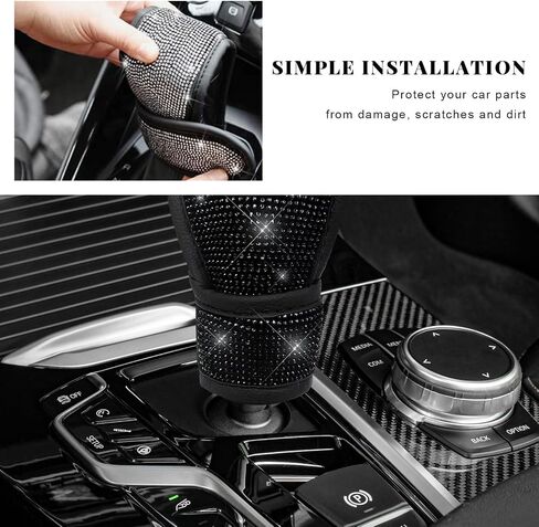 Bling Auto Gear Shift Knob Cover, Rhinestone Glitter Shifter Stick Protector for Girls Women, Sparkly Diamond Transmission Gear Shift Lever Knob Cover for Cars Trucks SUVs (White) in Saudi Arabia