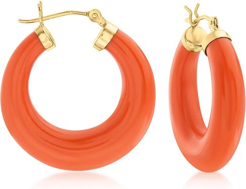 Ross-Simons Simulated Coral Hoop Earrings in 14kt Yellow Gold in Saudi Arabia