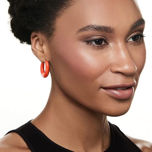 Ross-Simons Simulated Coral Hoop Earrings in 14kt Yellow Gold in Saudi Arabia