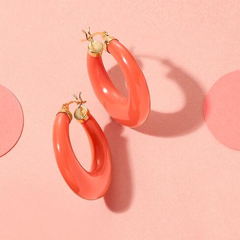 Ross-Simons Simulated Coral Hoop Earrings in 14kt Yellow Gold in Saudi Arabia