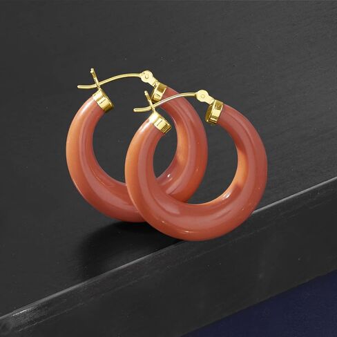 Ross-Simons Simulated Coral Hoop Earrings in 14kt Yellow Gold in Saudi Arabia