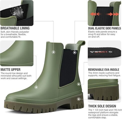 Hisea Chelsea Rain Boots Women Women Otgy Garden Boots for Women Short Rubber Boot Outdoor في الهواء الطلق in Kuwait