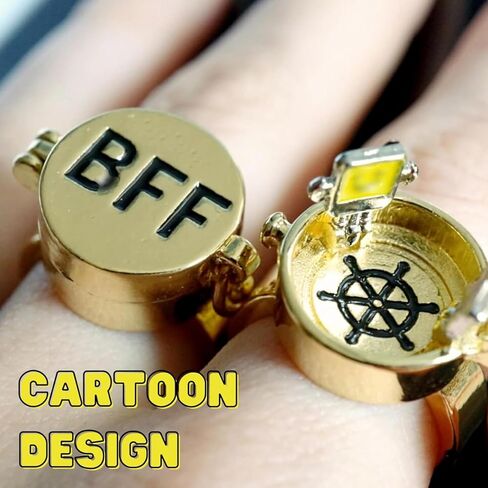 BFF Ring | Set of 2 or 3, Adjustable ring with lock, Adjustable Opening Best Friend Lock Sponge Rings Cartoon Anime for Friendship Gifts, Cool, Funny Couple, Matching Rings in Kuwait