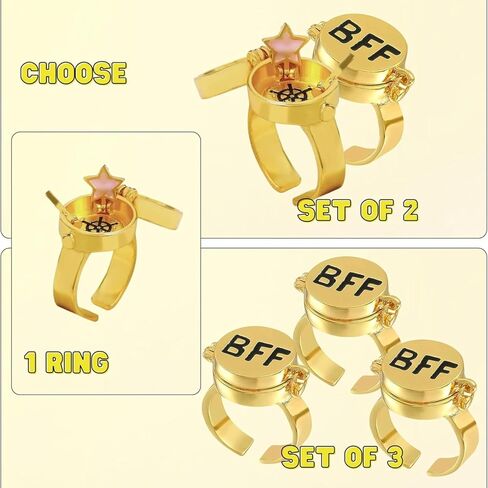 BFF Ring | Set of 2 or 3, Adjustable ring with lock, Adjustable Opening Best Friend Lock Sponge Rings Cartoon Anime for Friendship Gifts, Cool, Funny Couple, Matching Rings in Kuwait