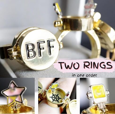 BFF Ring | Set of 2 or 3, Adjustable ring with lock, Adjustable Opening Best Friend Lock Sponge Rings Cartoon Anime for Friendship Gifts, Cool, Funny Couple, Matching Rings in Kuwait