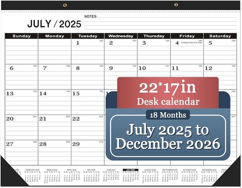 Desk Calendar 2025 large 22 x17, Large Desk Calendar 2025(Jan. 2025-Jun.2026),2025 Calendar,Classic Black Calendar 2025,Large Monthly Desktop Calendar 2025,Desk Calendar 2025-2026 with Plastic Cover in Kuwait