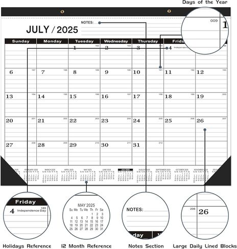 Desk Calendar 2025 large 22 x17, Large Desk Calendar 2025(Jan. 2025-Jun.2026),2025 Calendar,Classic Black Calendar 2025,Large Monthly Desktop Calendar 2025,Desk Calendar 2025-2026 with Plastic Cover in Kuwait