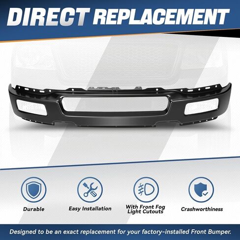 Auto Dynasty Front Bumper Replacement Face Bar Compatible with 2004 2005 2006 Ford F-150, with Fog Light Cutouts, Paint to Match Black, FO1002391 in Kuwait