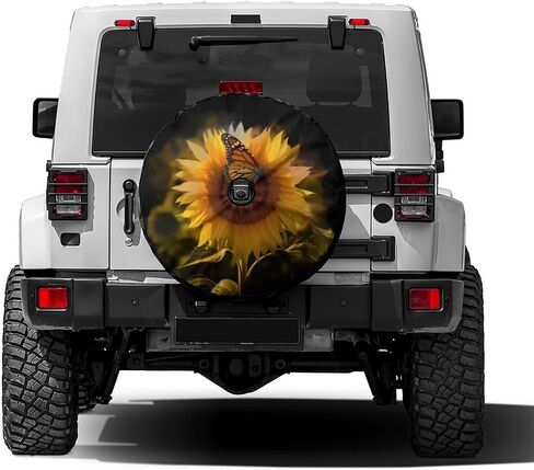 Foruidea Butterfly and Sunflower She is Sunshine Spare Tire Cover with Backup Camera Hole Wheel Tire Cover Fit Trailer, RV, SUV and Many Vehicle 17inch in Saudi Arabia